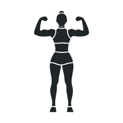 Silhouette of fit female bodybuilder flexing muscles