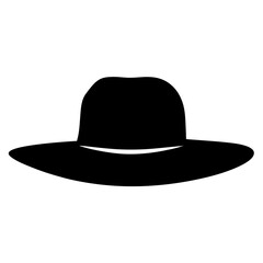 Stylish black silhouette of a wide brimmed fedora hat on white