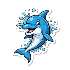 Obraz premium Joyful Dolphin's Aquatic Play: A vibrant illustration of a playful dolphin splashing through crystal clear water, capturing its cheerful personality. 