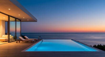 Fototapeta premium Luxurious Minimalist Villa with Ocean View and Infinity Pool
