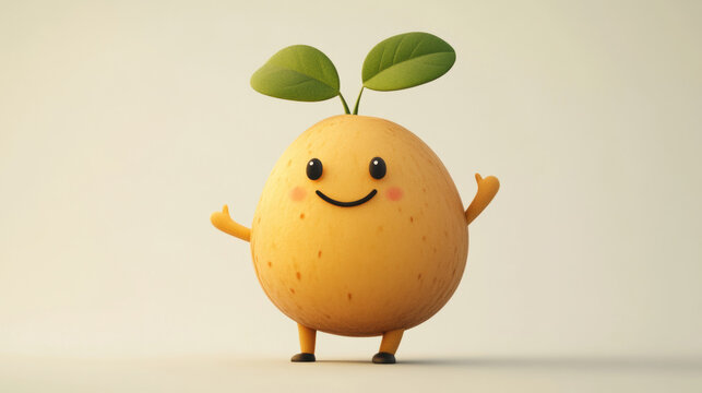 A cute little potato, cute cartoon design. 3d illustration. on beige background.