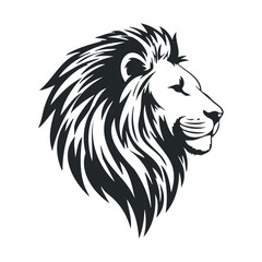 Stylized black and white lion head illustration with majestic mane