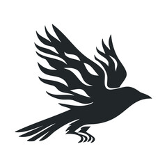 Fototapeta premium Stylized black bird silhouette with intricate wing design on white background