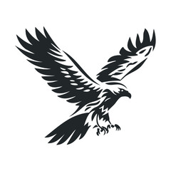 Obraz premium Black and white stylized hawk illustration with spread wings and sharp talons