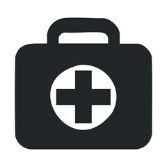 Obraz premium Black medical first aid kit icon with cross symbol on white background