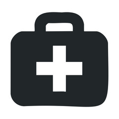 Obraz premium Black first aid kit icon with white cross symbol on handle