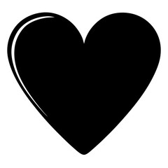 Elegant black heart with subtle white outline on a pure white background