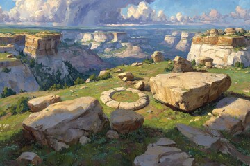 High plateau landscape with a circle of stones