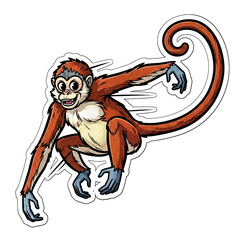 Playful Spider Monkey Illustration: A cheerful spider monkey, illustrated with vibrant colors and dynamic lines, leaps with joyful abandon against a pristine backdrop.