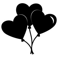 Three black heart balloons tied together floating in the sky celebration