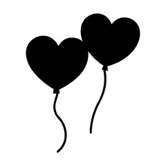 Two heart shaped balloons floating together on a white isolated background