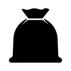 Simple black silhouette illustration of a tied sack or bag design