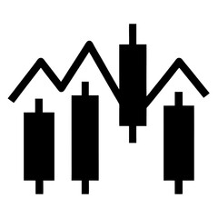 Stock candlestick chart icon for trading apps, Black candlestick chart symbol with zigzag line, commonly used in finance, stock trading, and cryptocurrency market interfaces.
