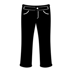 Black pants icon for clothing or fashion apps, Simple black silhouette of pants with visible pockets and button, ideal for clothing apps, fashion design, or UI elements.
