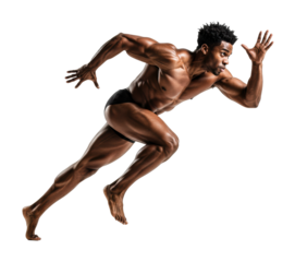 African male athlete sprinting in dynamic pose. Cut out PNG