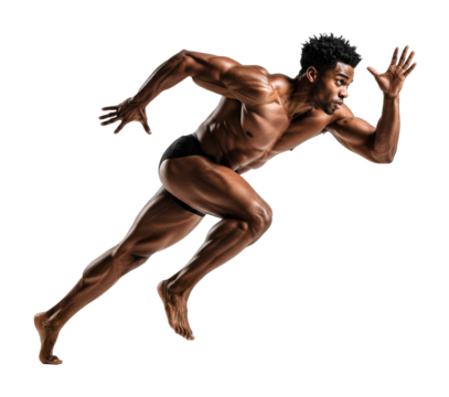 African male athlete sprinting in dynamic pose. Cut out PNG