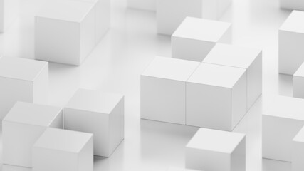 Obraz premium White cubes on a white background. Infinitely looped animation. 3D rendering illustration.