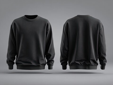 Front and back view of a black sweatshirt mockup
