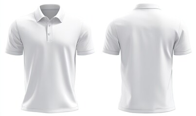 White polo shirt, front and back views, on a plain white background