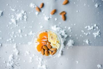 Festive and everyday meals: from waffles and pancakes with jam to salmon, salads, baked chicken, and takeaway food. Seasonal table settings and healthy food in catering or home-style presentation.