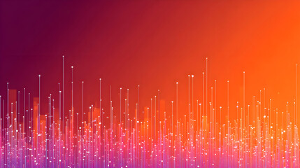 Luminous Digital Skyline of Rising Data Points on a Sunset Gradient.