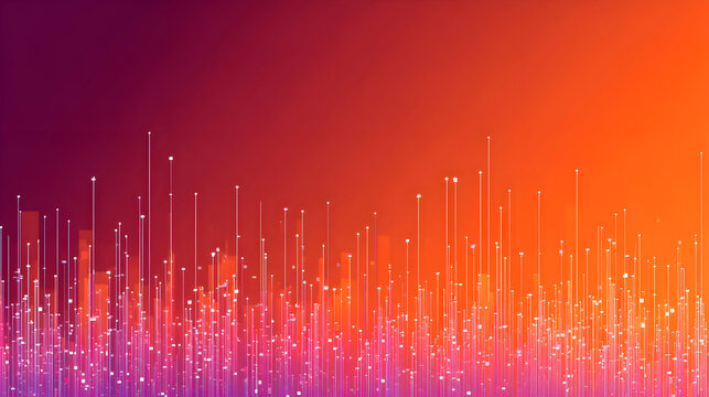 Luminous Digital Skyline of Rising Data Points on a Sunset Gradient.