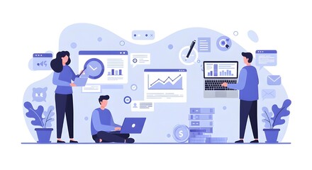 Fototapeta premium Team Working on Financial Consolidation with Laptops in Modern Office, Collaborating for Accurate Reporting, Streamlined Processes, and Effective Business Financial Management