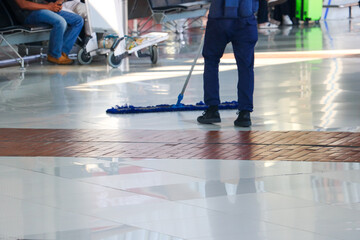 The floor mop fabric used by the airport cleaners