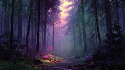 Fototapeta premium A mystical forest path bathed in ethereal light