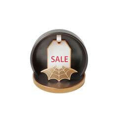 A golden webbed bat resides beneath a sale tag on transparent background