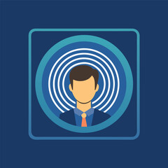 A creative business concept is illustrated by a hand pressing an internet button with a light bulb in a person's head