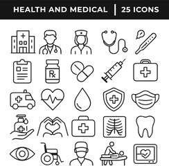Health and medial related line art icon set collection vector illustration