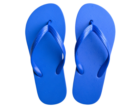 “Pair of Blue Flip Flops on Sandy Beach with Shadows, Isolated PNG”.