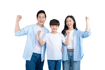 Obraz premium Asian family family celebrating their togetherness while smiling brightly on a background