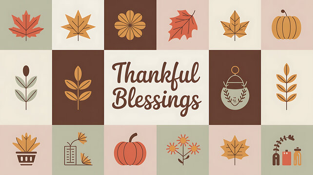Autumnal icons, thankful blessings, fall theme.
