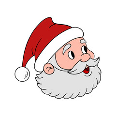 Christmas time eve. Happy and funny Santa Claus portrait with red hat. Seasonal winter time holidays. Festive fun and cute element collection