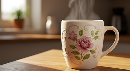 Fototapeta premium Mug with flower decor