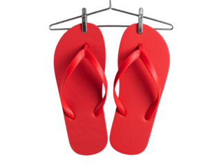 “Stylish red Flip Flops Hanging from a Hook, Minimalist Concept, PNG”.