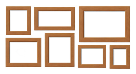 Seven frames with brown borders on black background png, transparent, white background, ai generated, 