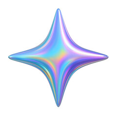 Obraz premium Abstract Iridescent Four-Pointed Star Shape with Smooth, Reflective Surface and Vibrant Color Gradient
