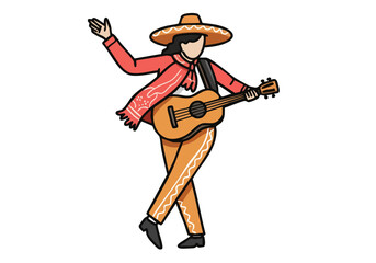 A cheerful mariachi musician plays guitar outdoors, radiating joy and freedom. Vibrant colors and a dynamic pose create a lively and engaging image.