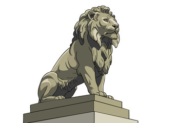 A majestic lion statue dominates the cityscape. Bold, graphic style with a vibrant pink background. Strong, confident imagery for business and branding. © Vector Holiday