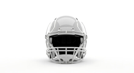 Front view of a white football helmet with a white face mask on a white background and black interior ai generated