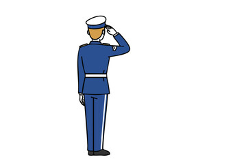 A stylized illustration of a military officer saluting, conveying nation pride. Clean lines and bold colors create a modern, impactful visual. Suitable for patriotic and inspirational themes.