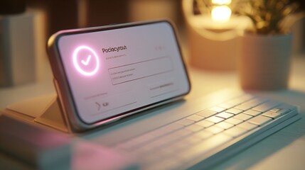 Modern workspace featuring mobile phone, keyboard, and soft lighting for productive work