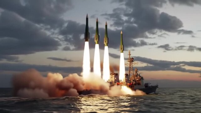 Guided Missile Launch from Warship, Naval Warfare Exercise