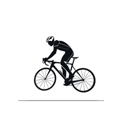 Silhouette of a cyclist riding a bicycle with a helmet isolated on a white background
