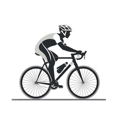 A cyclist in action, isolated on a white background, riding a racing bicycle