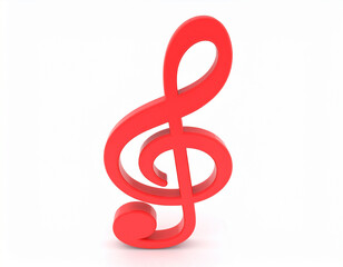 Obraz premium Red Treble clef music note icon. 3d rendering isolated on white background. Cartoon plastic style.concert, graphic, melody, musical, note, music, treble, entertainment, isolated,Generative Ai
