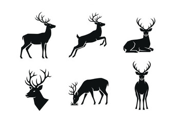 Stag and Deer Silhouette Vector set